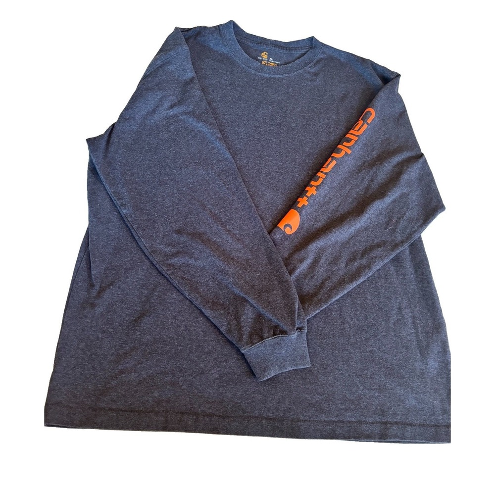 Carhartt K231 Long Sleeve Logo T Shirt XL Regular Gray Orange Sleeve Graphic